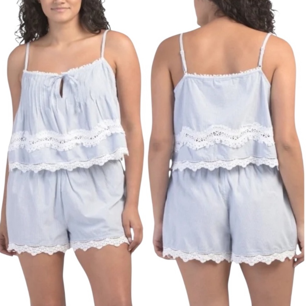 Calypso St. Barth Light Blue Lace-Trim Cotton Pajama Romper